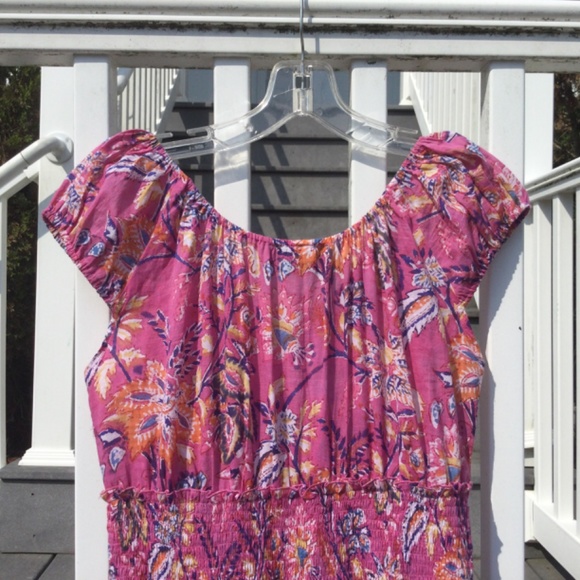 The Fox and the Mermaid Pink Floral Smocked Tiered Cotton Maxi Dress M Boho New - Picture 5 of 10